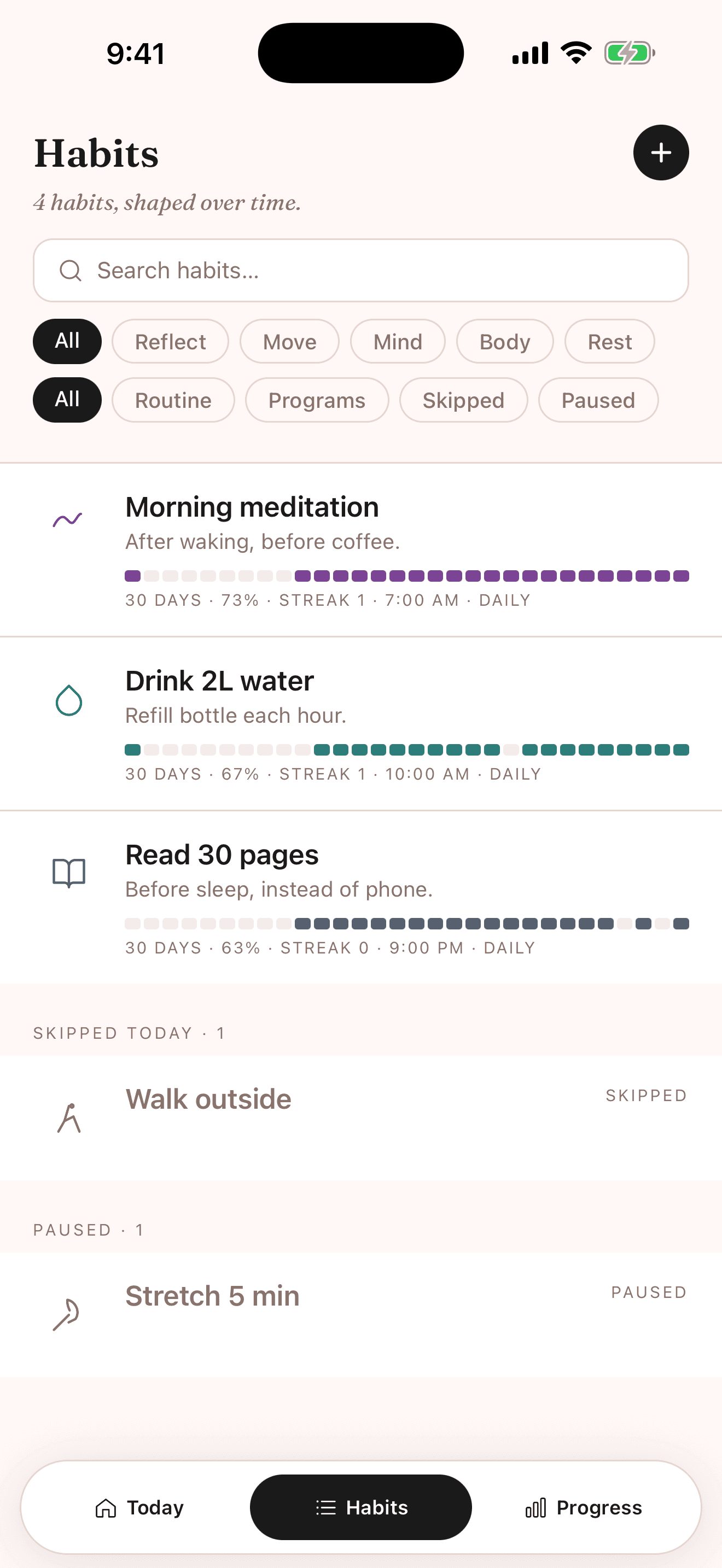 Habits library — group habits into routines
